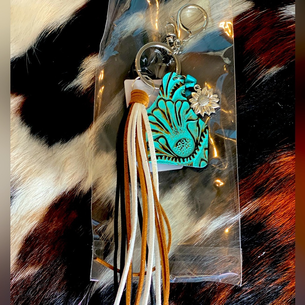 Cow Tag Keychain with Fringe